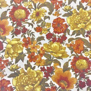Vintage MCM Bloomcraft MCM Floral Upholstery Fabric Cottagecore Gold Rust Orange